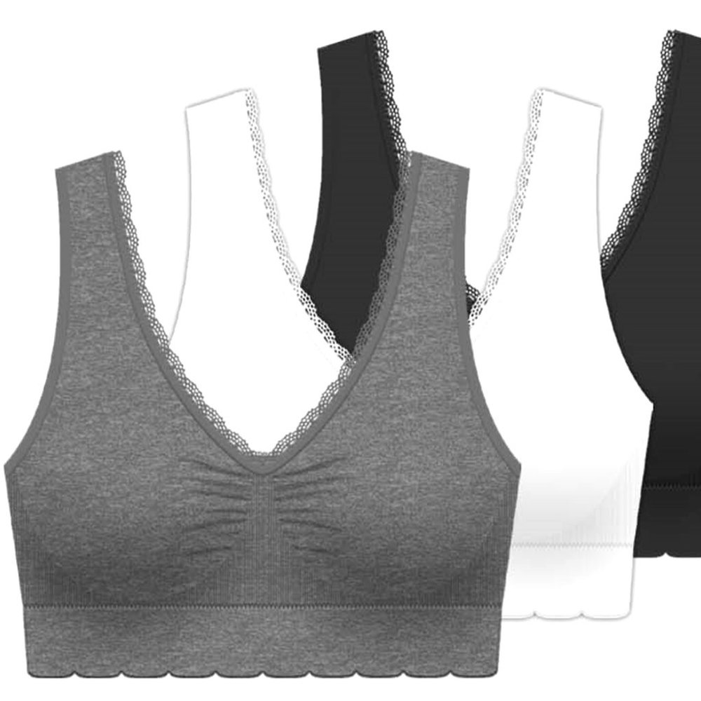 Delta Burke Seamless Padded Lace Trim Comfort Bras w/Removable Pads-3-Pack